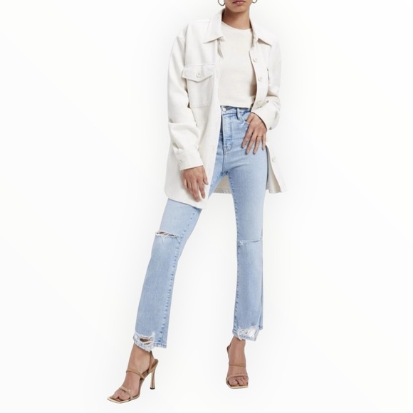 Good American Denim - GOOD AMERICAN Good Curve Straight Leg Distressed Blue Jeans Denim 4 27 Ankle